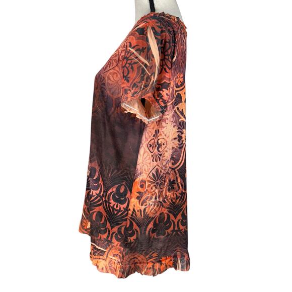 One World X-Large Top Geometric Sublimation Stretch Ruffled V-Neck Cap Sleeve - Picture 7 of 10